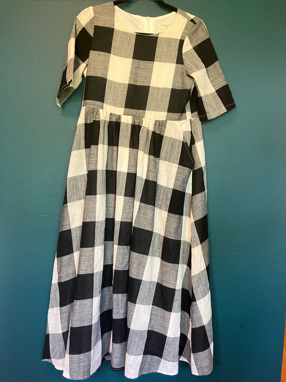 Roolee Mom Maternity Black and White Buffalo Check Maxi Dress